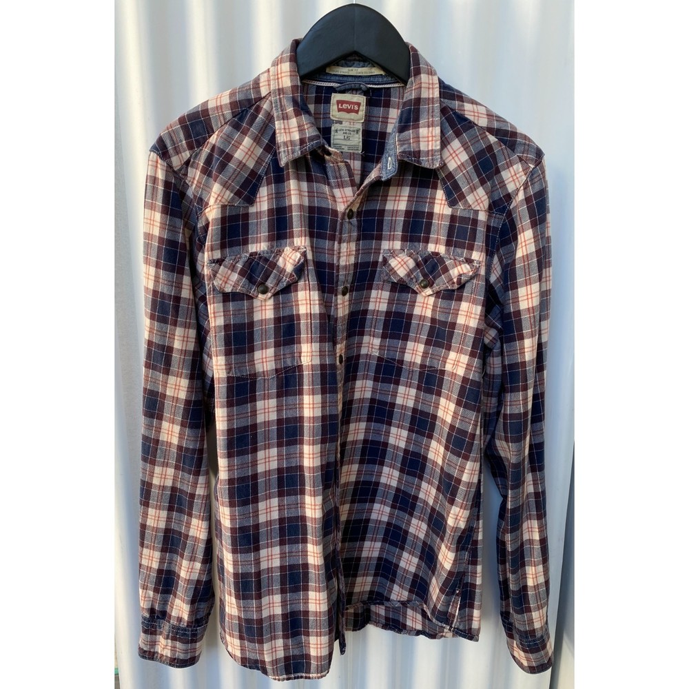 Levi's Western Dark Pearl Snap Cotton Flannel Plaid LS Shirt Size L